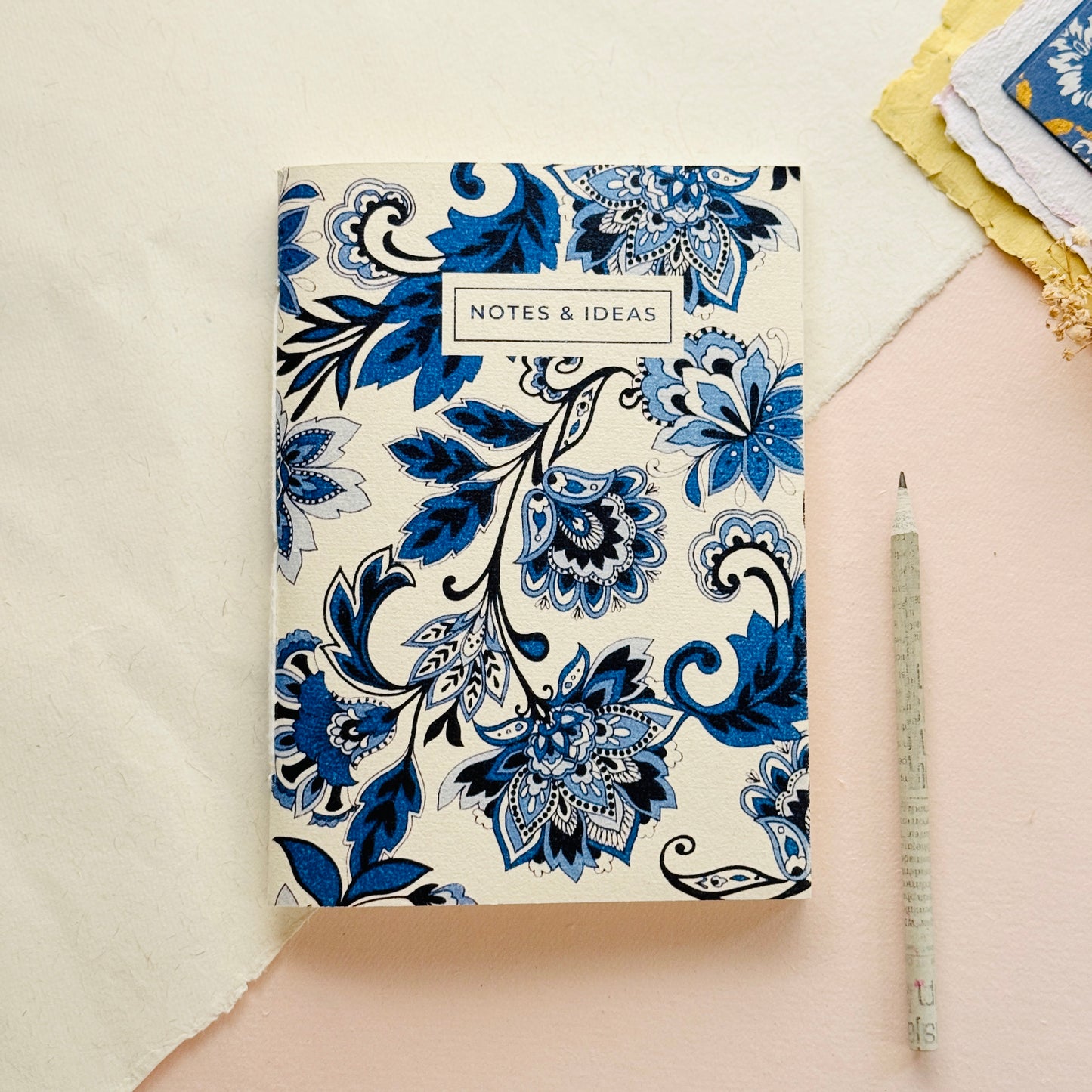 Handmade Notebook- Deep Blue flora