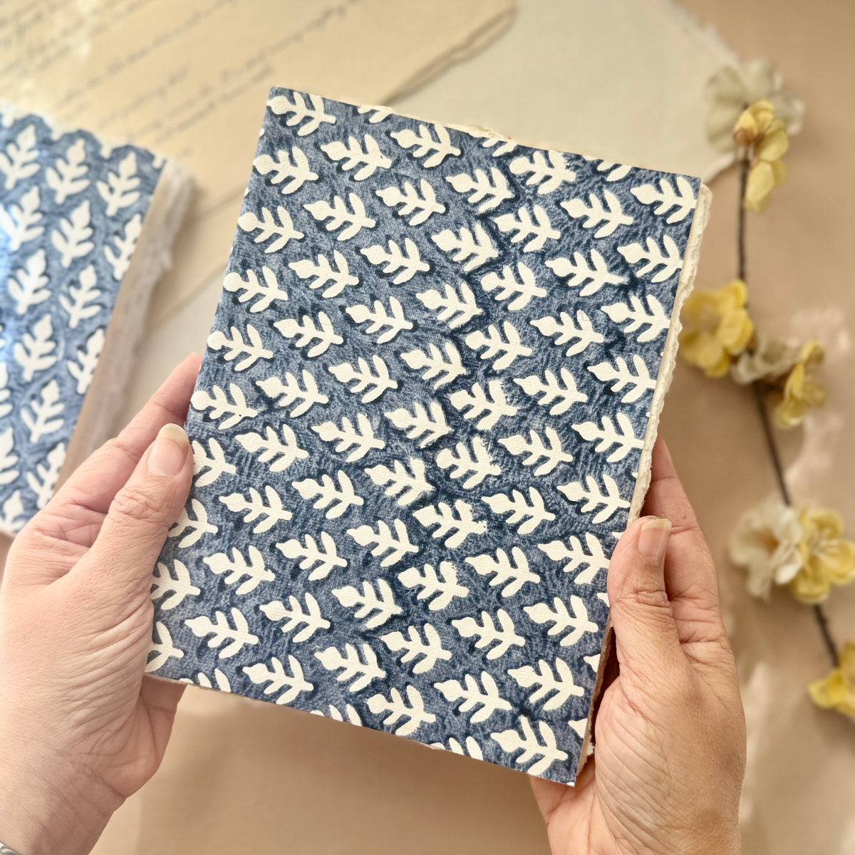 Block Print Deckle Edge ART Journals - True Blue ( set of 2)