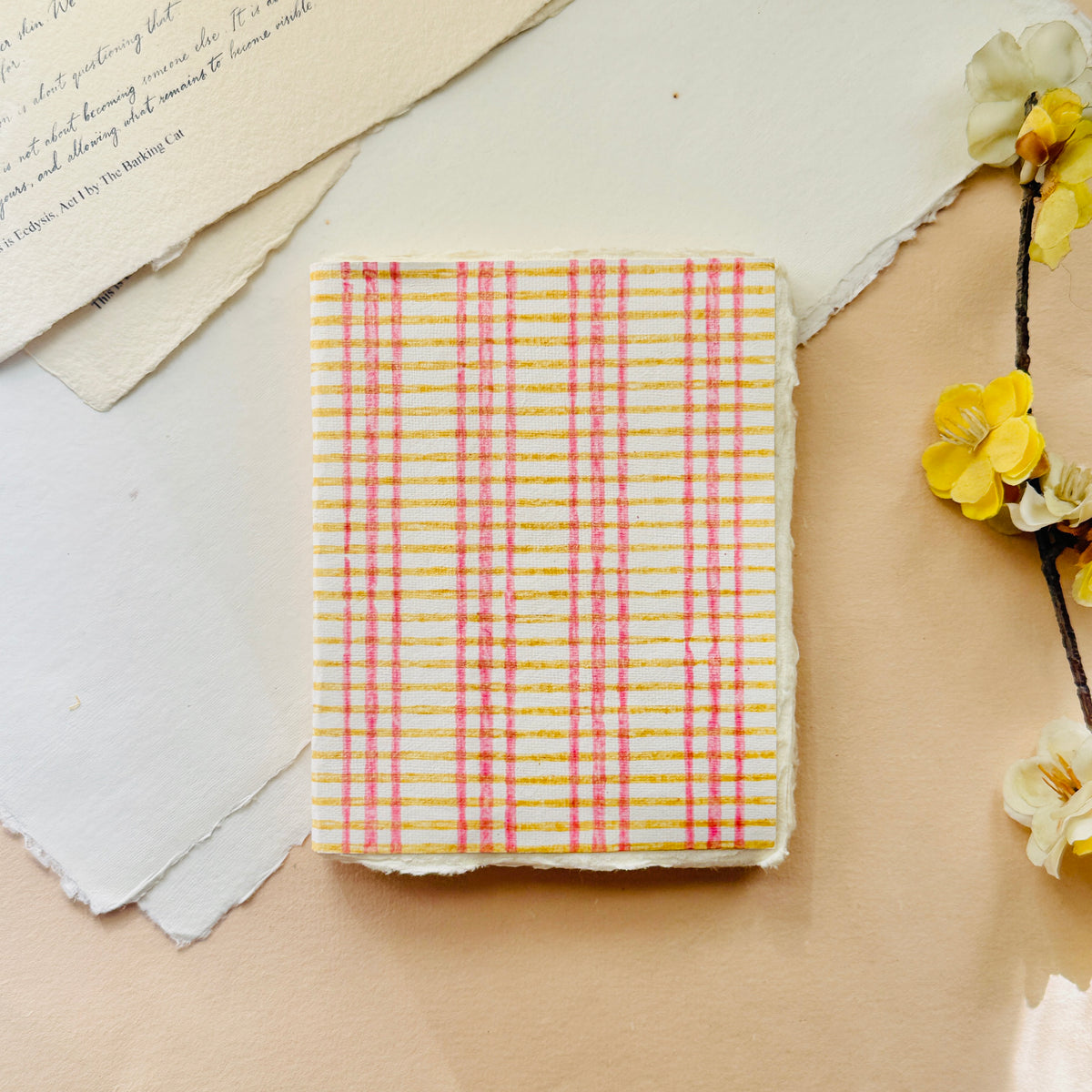 Hello Yellow mini Deckle edge notebook/ Block print