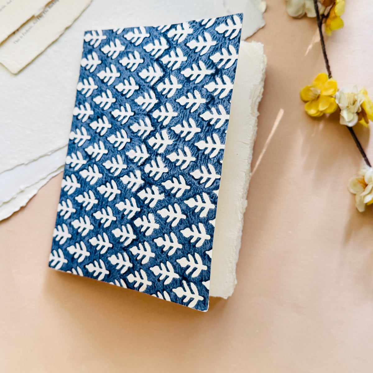 A5 Block Print Cover Deckle Edge Journal- TRUE BLUE