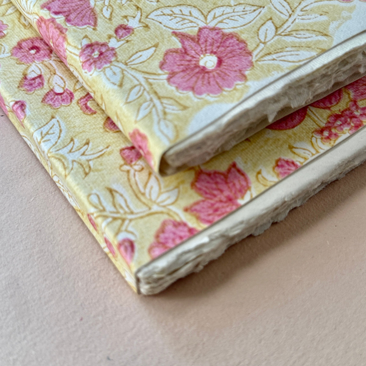 Block Print Deckle Edge ART Journals - Blush Bloom ( set of 2)