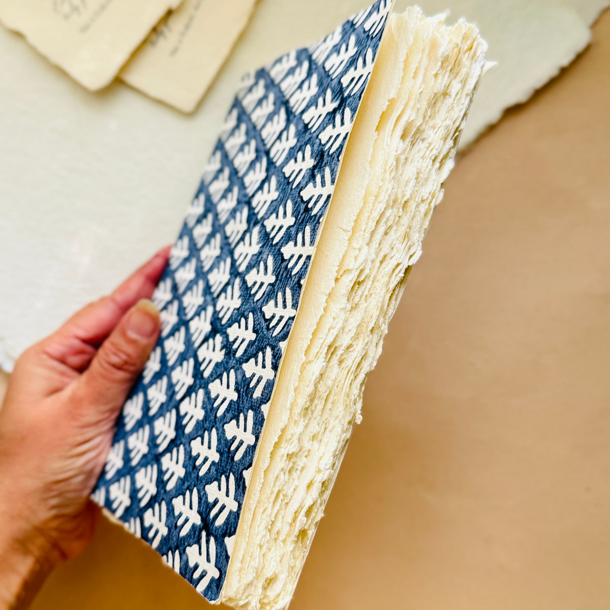 A5 Block Print Cover Deckle Edge Journal- TRUE BLUE