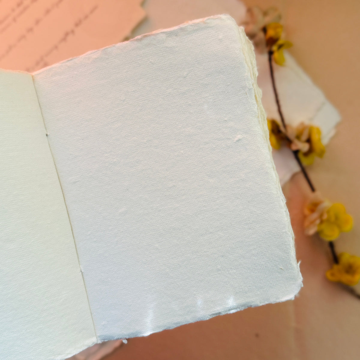 Matcha & rose mini Deckle edge notebook/ Block print