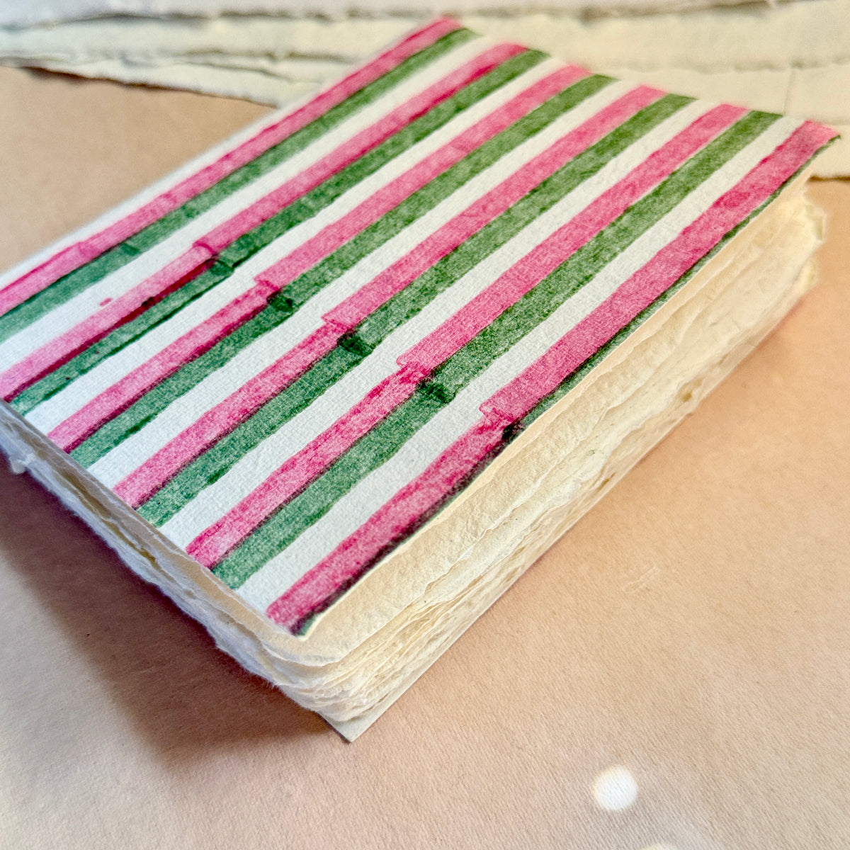 Matcha & rose mini Deckle edge notebook/ Block print