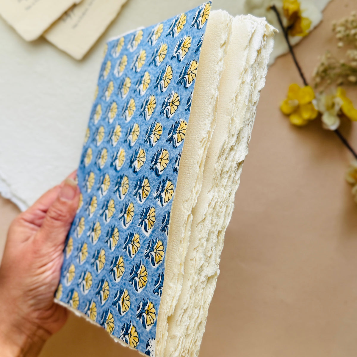 A5 Block Print Cover Deckle Edge Journal- Blue Print