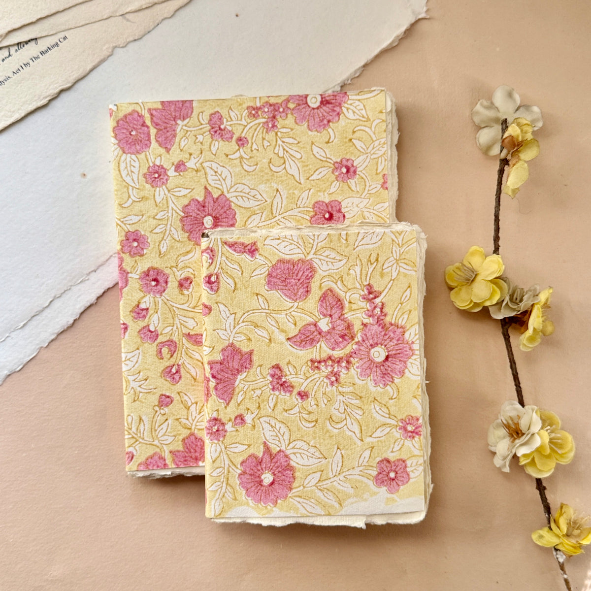 Block Print Deckle Edge ART Journals - Blush Bloom ( set of 2)