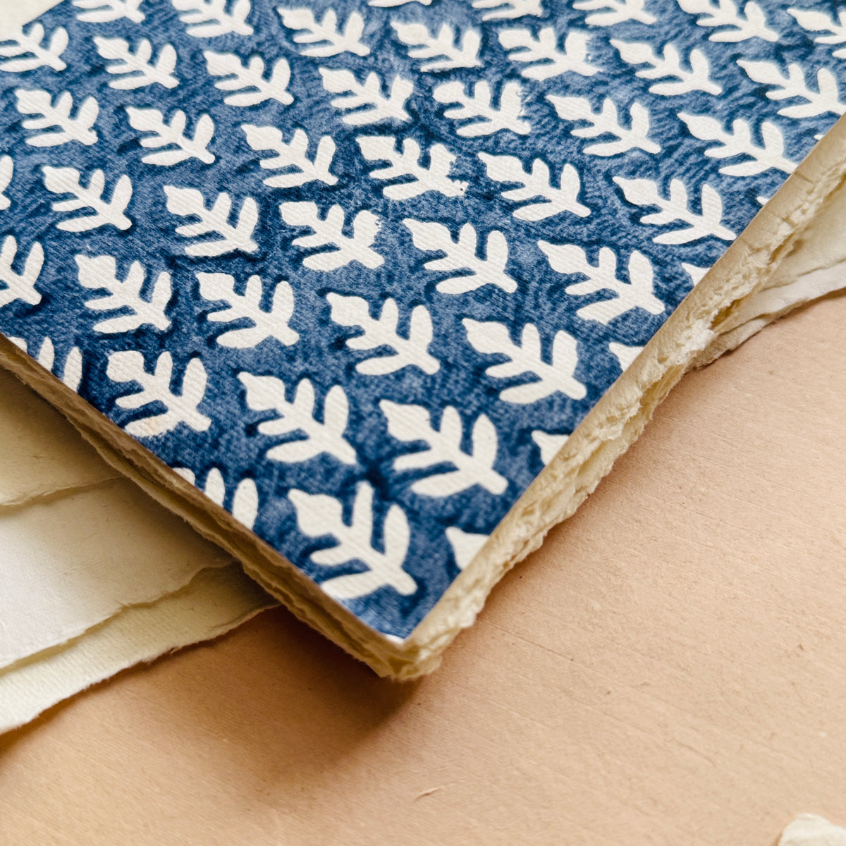 A5 Block Print Cover Deckle Edge Journal- TRUE BLUE