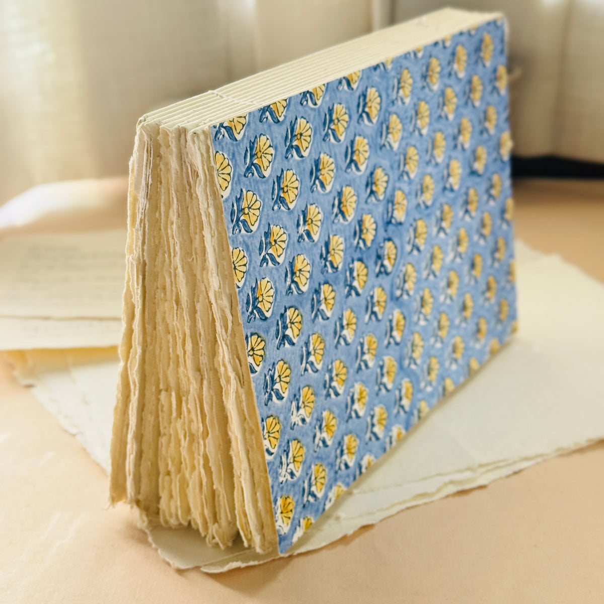 B5 Block Print Cover Deckle Edge Journal- Blue Print