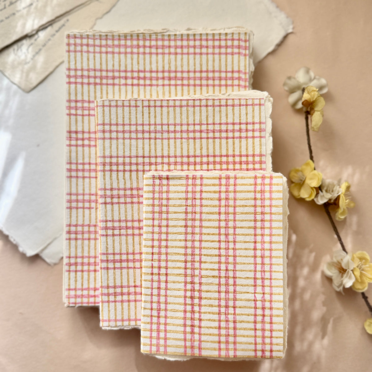 Block Print Cover Deckle Edge Journals - Hello Yellow (set of 3)