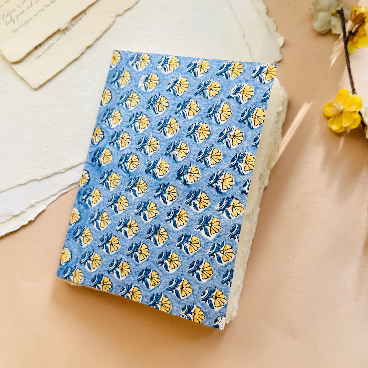 A5 Block Print Cover Deckle Edge Journal- Blue Print