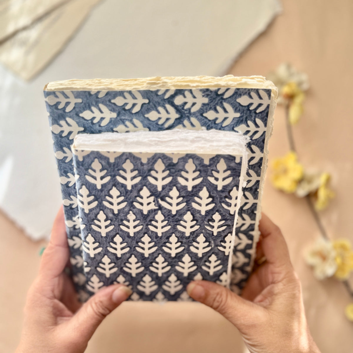 Block Print Deckle Edge ART Journals - True Blue ( set of 2)