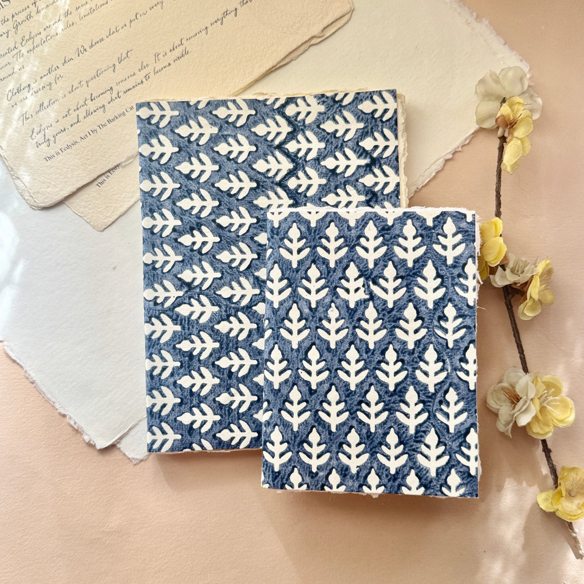 Block Print Deckle Edge ART Journals - True Blue ( set of 2)