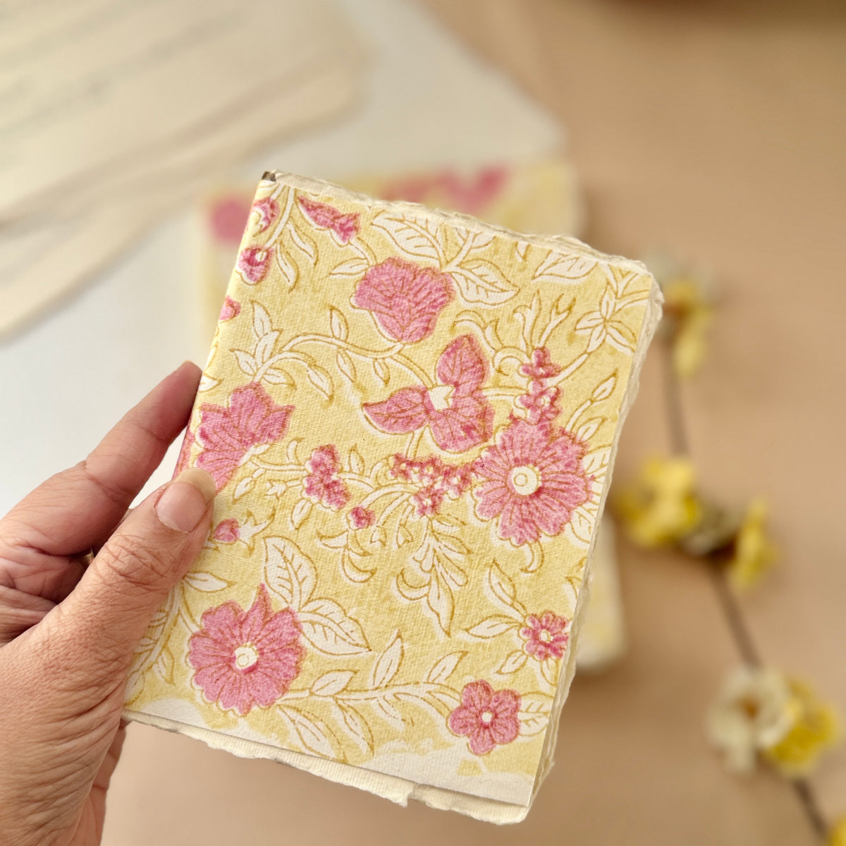Block Print Deckle Edge ART Journals - Blush Bloom ( set of 2)