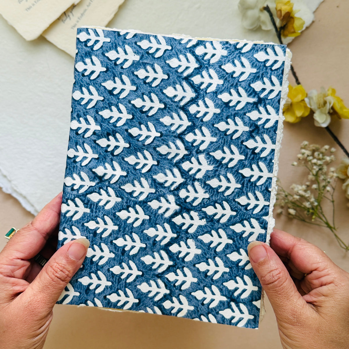 A5 Block Print Cover Deckle Edge Journal- TRUE BLUE