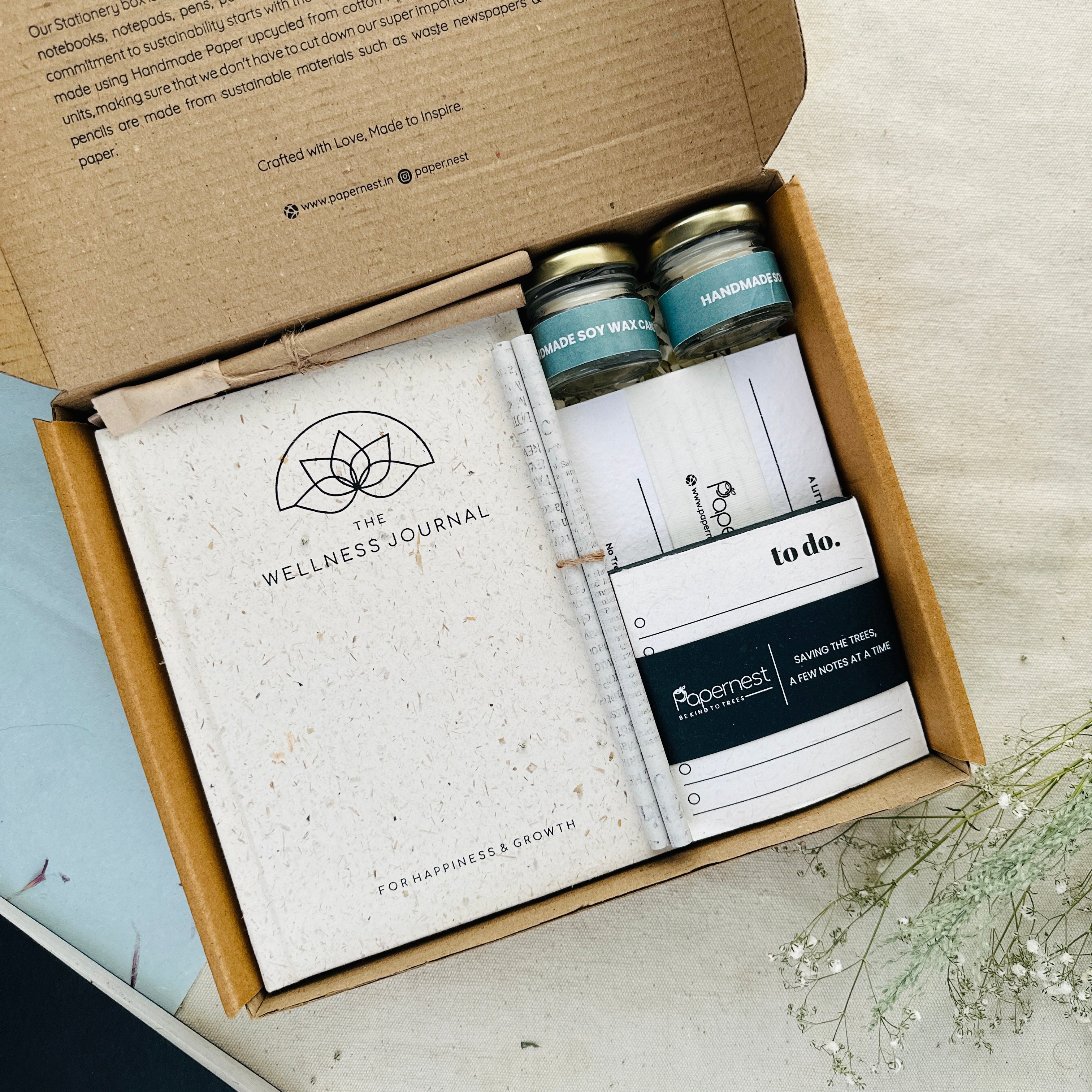 Handmade Paper Corporate Gift Hamper with "Wellness For You" Printed Diary