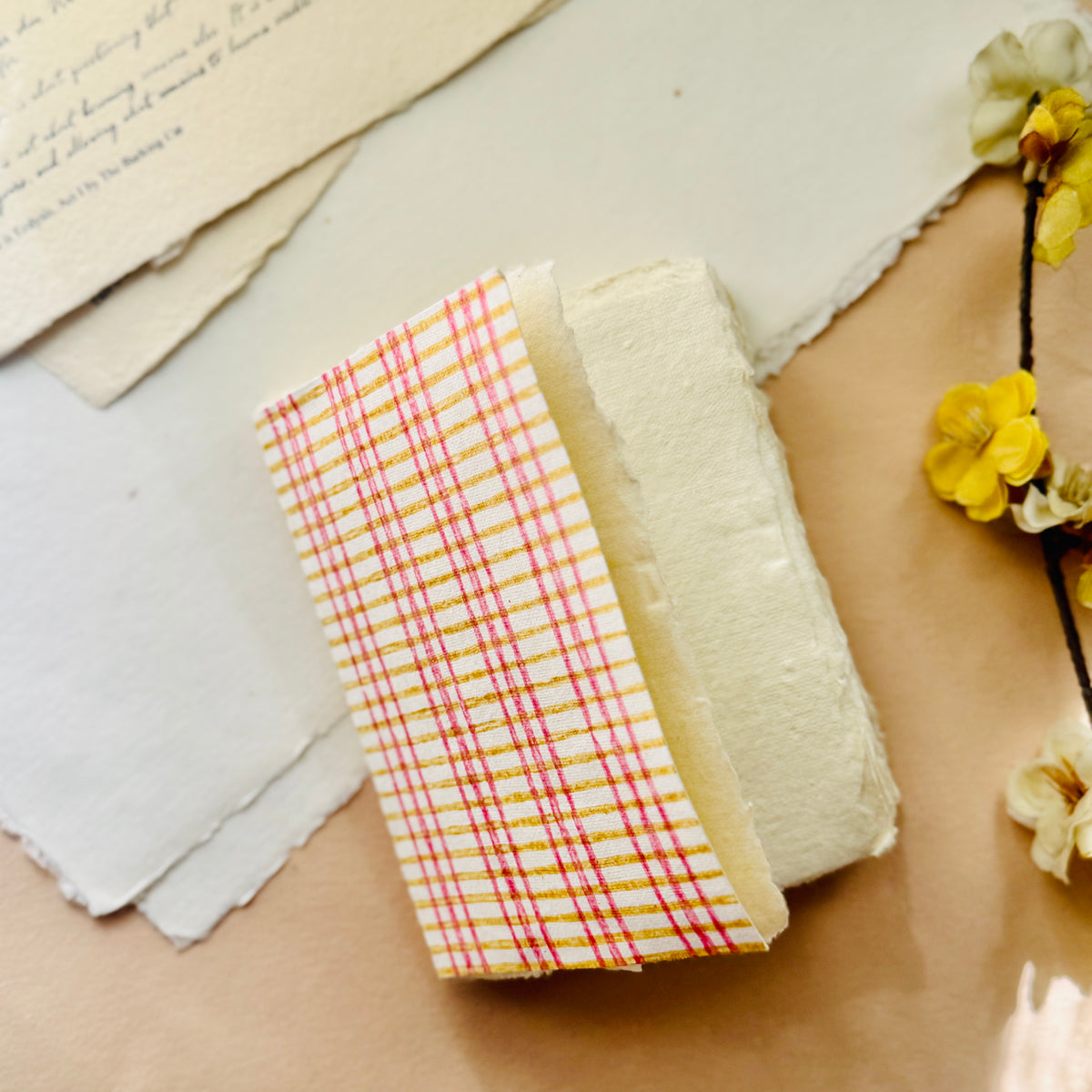 Hello Yellow mini Deckle edge notebook/ Block print