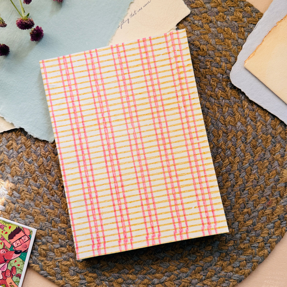 Hand-Block Print A5 Writing journal - Gulabi checks