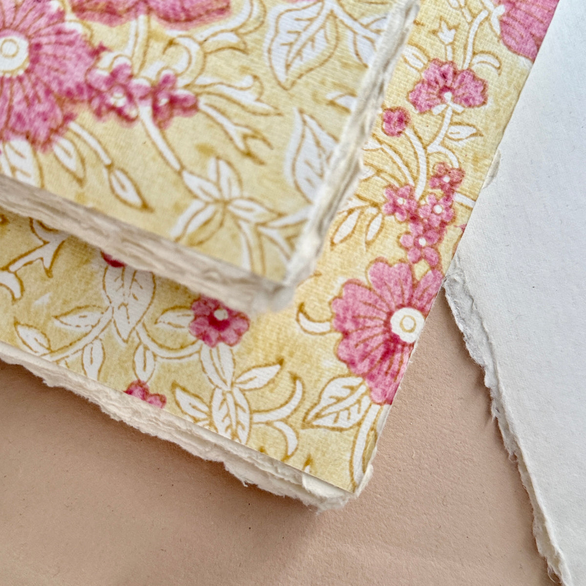 Block Print Deckle Edge ART Journals - Blush Bloom ( set of 2)