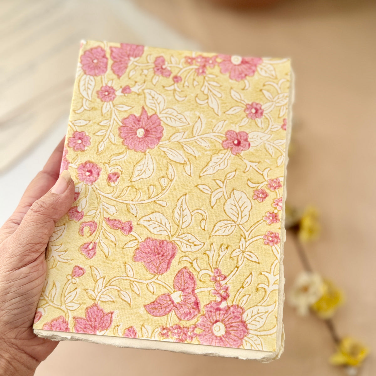 Block Print Deckle Edge ART Journals - Blush Bloom ( set of 2)