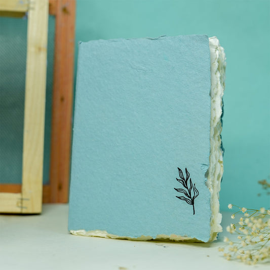 Handmade Tropical flower Deckle Edge Paper Notebook ( Aqua )