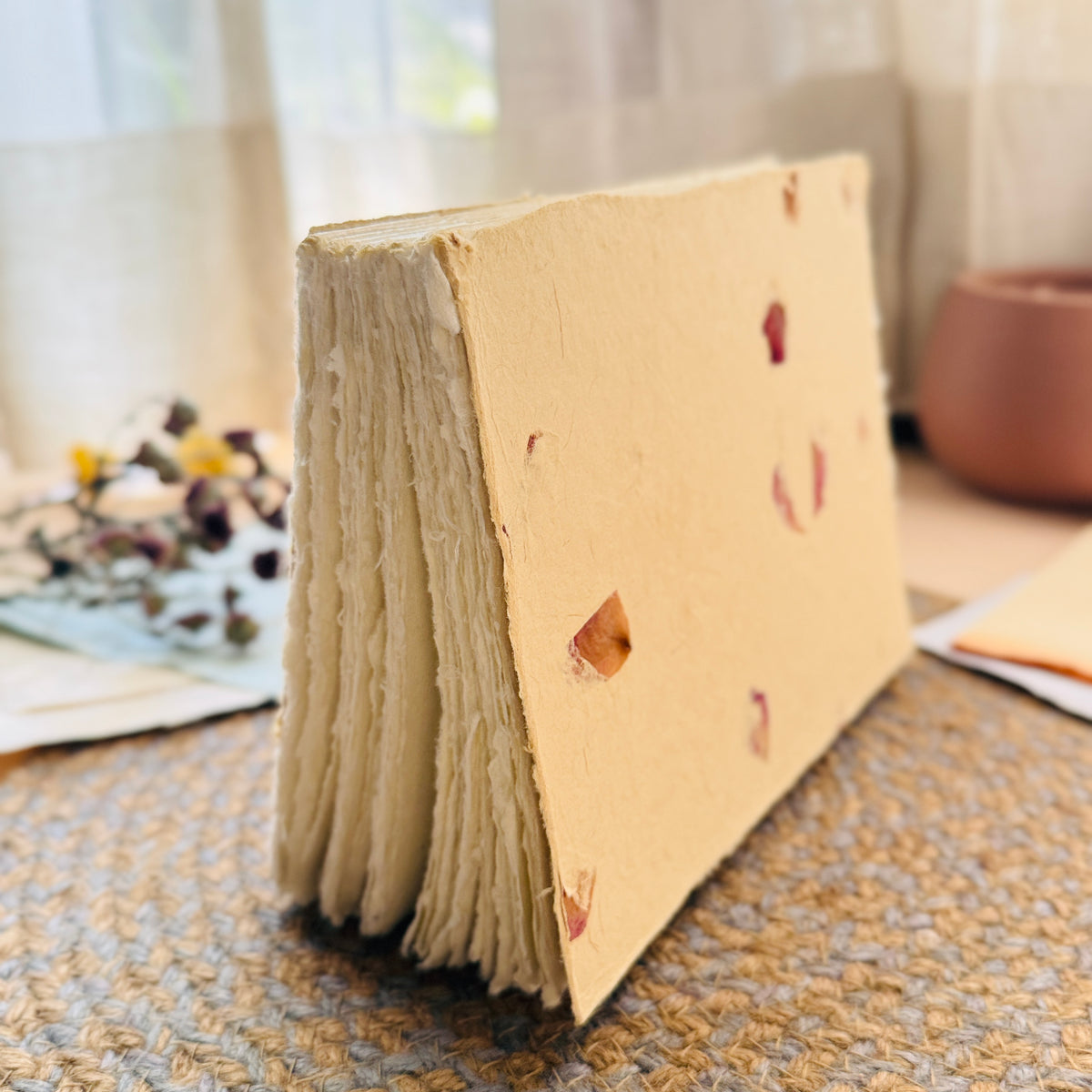 A5 Deckle Edge handmade Art Book – Rose petals cover