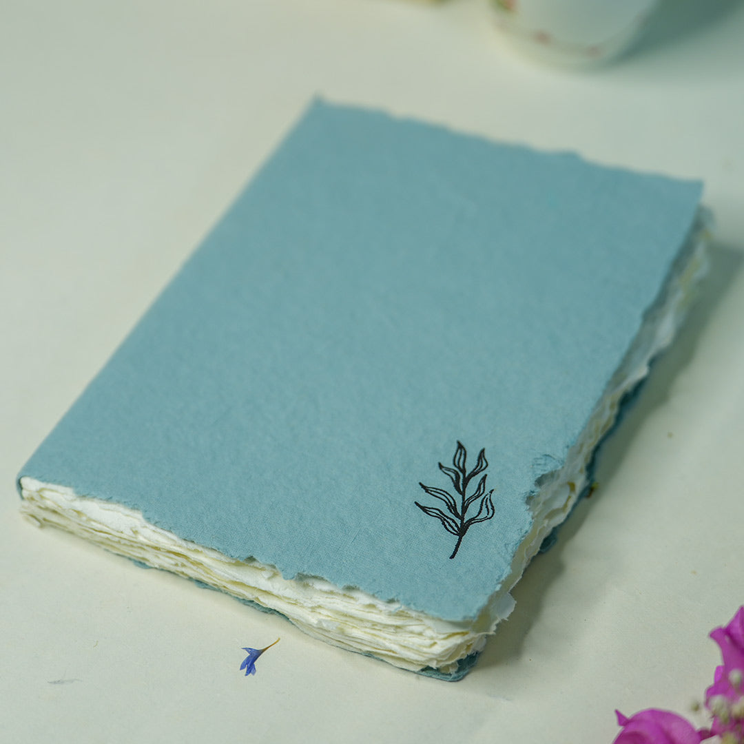 Tropical flower Deckle edge notebook/ Aqua