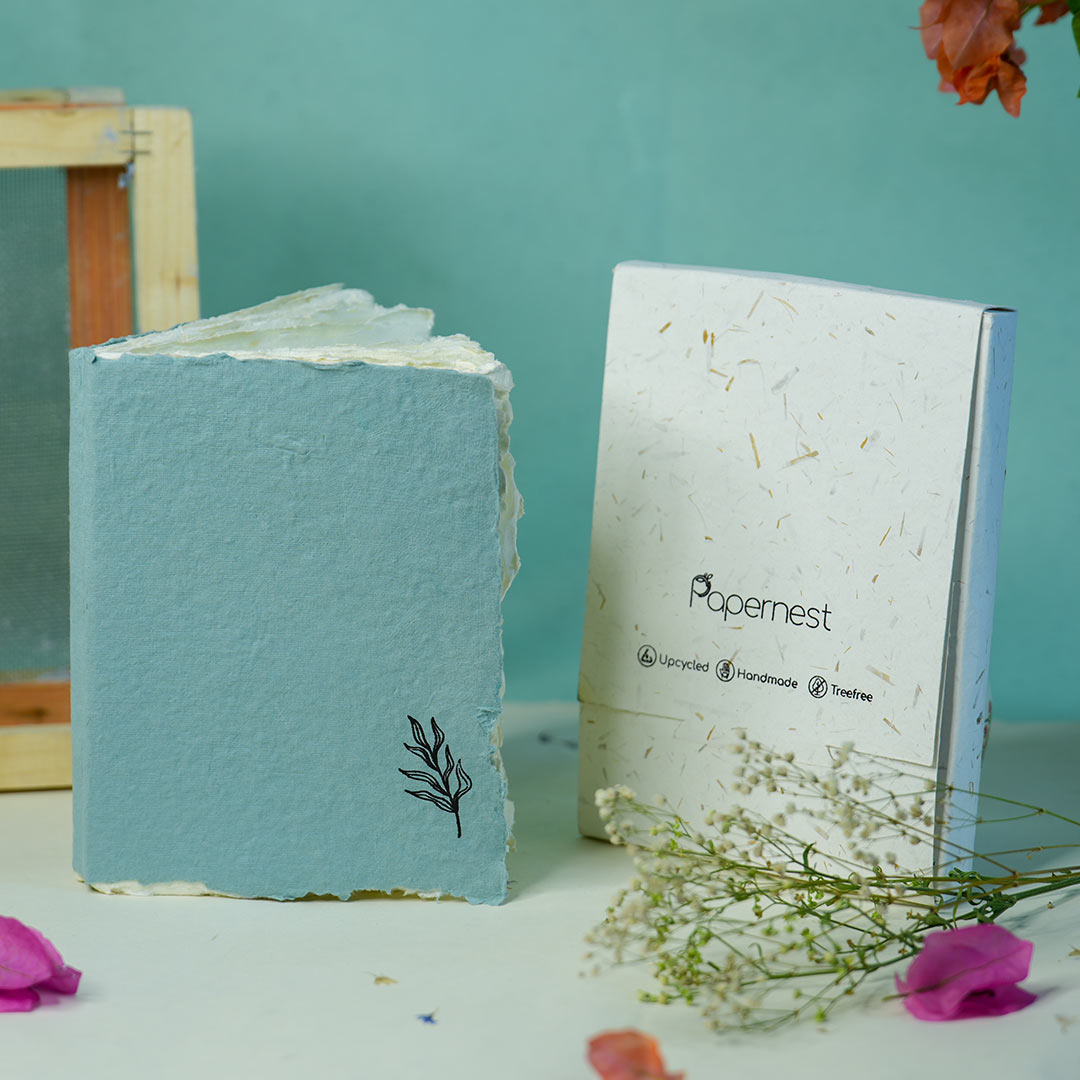 Tropical flower Deckle edge notebook/ Aqua